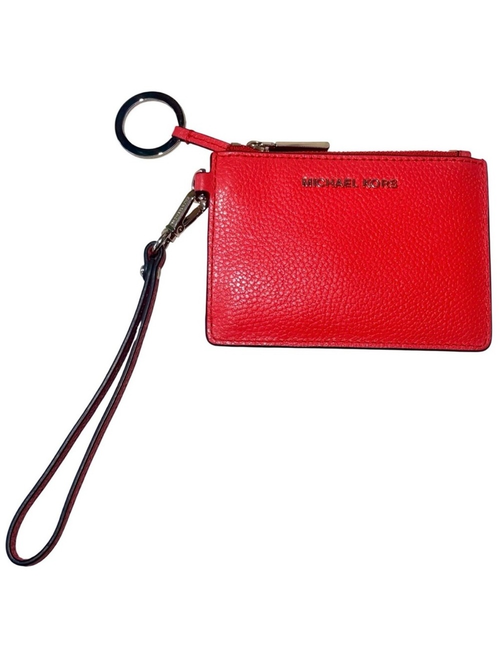 Michael Kors Wristlet Card Holder Red Leather Keychain Wallet Travel Purse Y2K